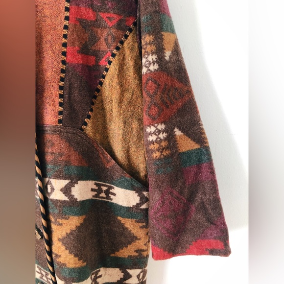 Vintage 80s 90s Southwestern Hooded Wool Blanket Coat / Wool Duster Coat - Picture 6 of 16